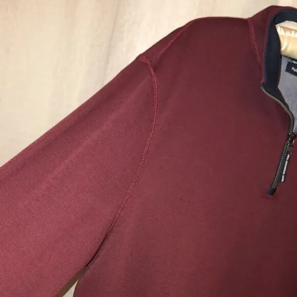 Nautica XL Burgundy with Navy Details Cotton Knit Quarter Zip Pullover